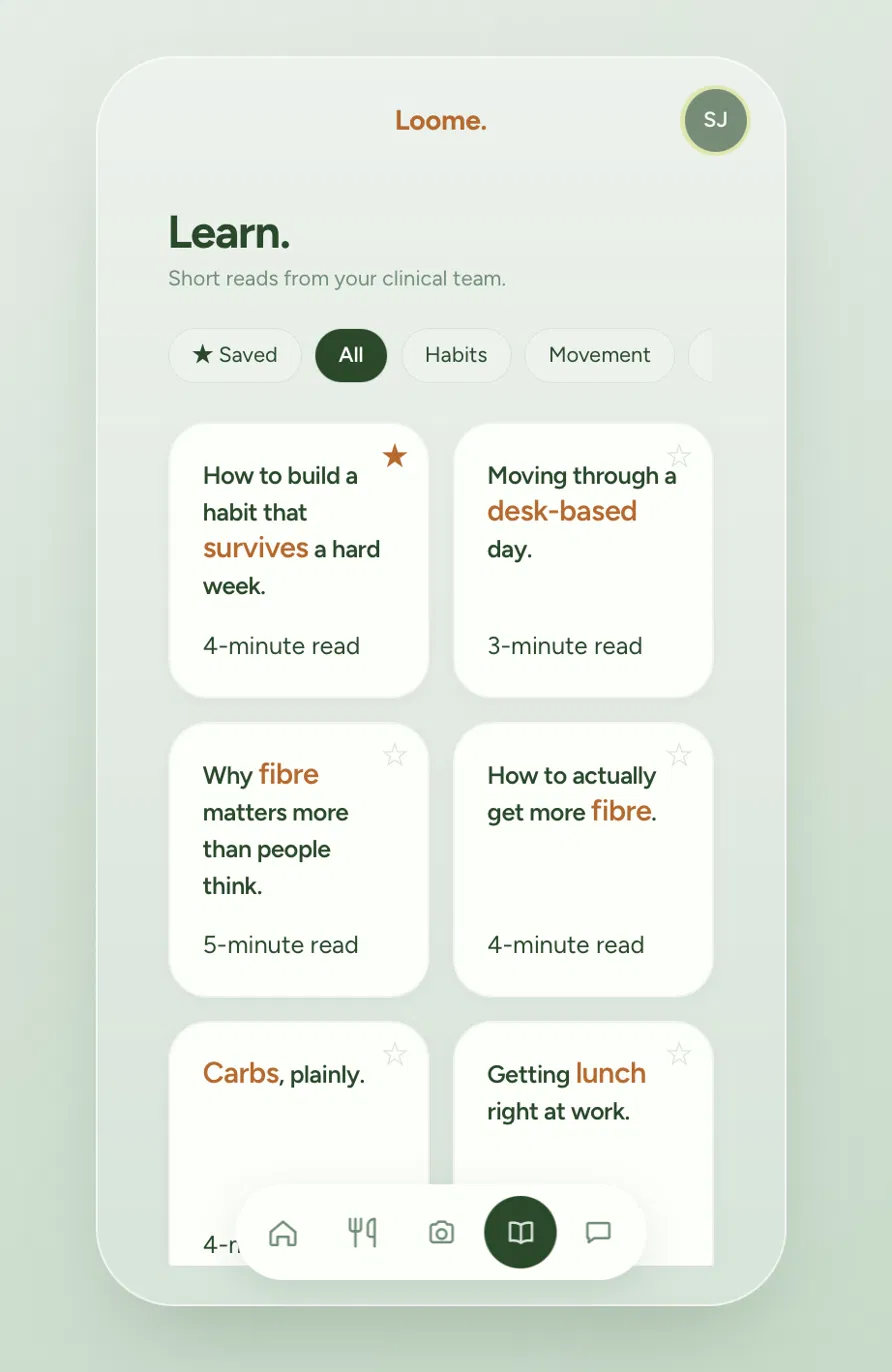 Loome app learn screen